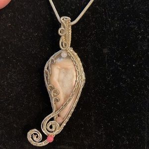 Silver wrapped stone necklace